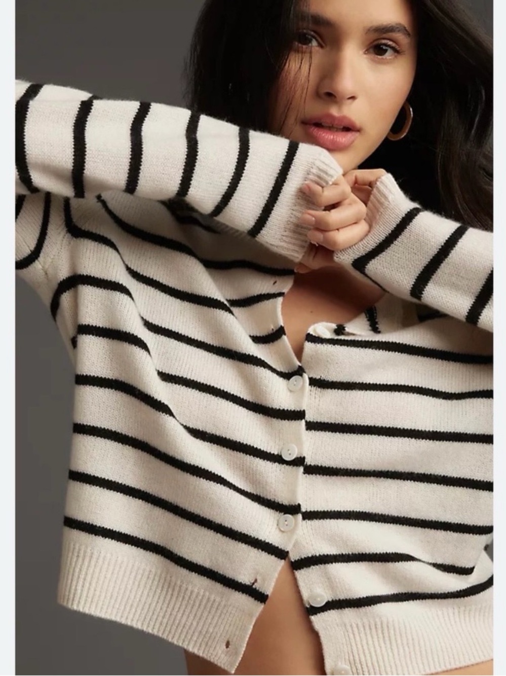 Reformation Black & White Striped Button-Down Cardigan